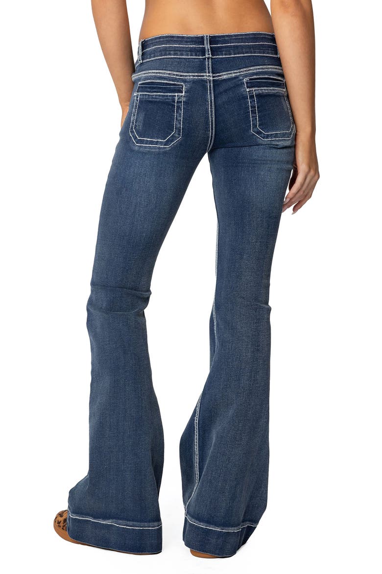 Contrast Topstitch Flare Jeans, Alternate, color, BLUE-WASHED