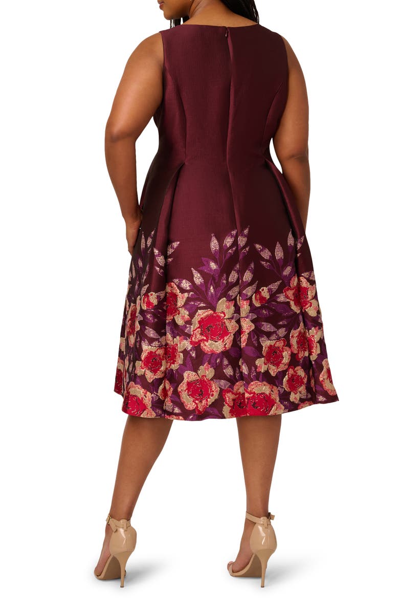 Adrianna Papell Pleated Jacquard Cocktail Dress, Alternate, color, Plum Multi