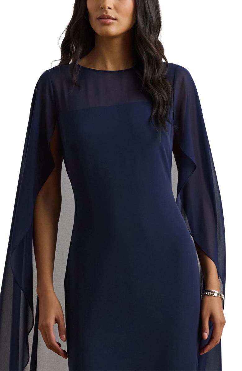 Lauren Ralph Lauren Lavati Capelet Gown, Alternate, color, Navy Blue