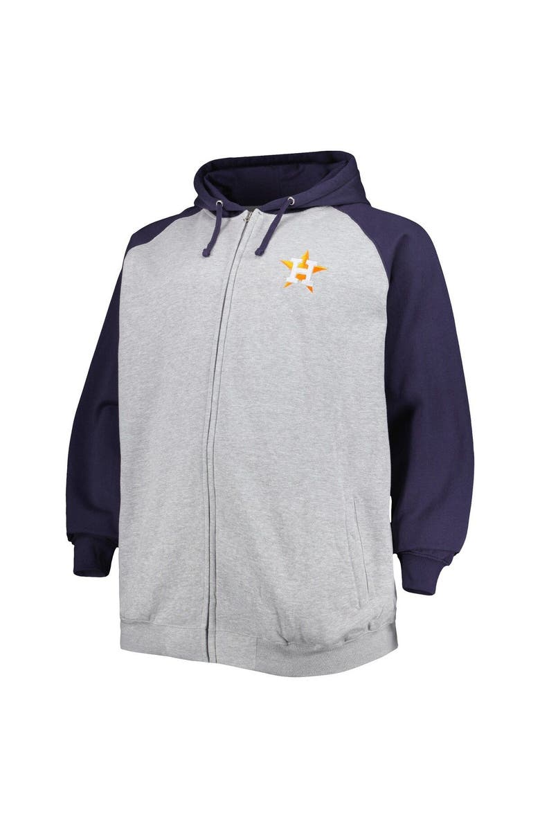 PROFILE Men's Heathered Gray/Navy Houston Astros Big & Tall Raglan Full-Zip Hoodie, Alternate, color, Heather Gray