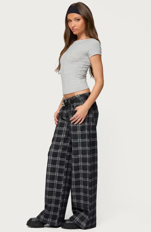 Edikted Kailani Plaid Low Rise Baggy Wide Leg Jeans In Black