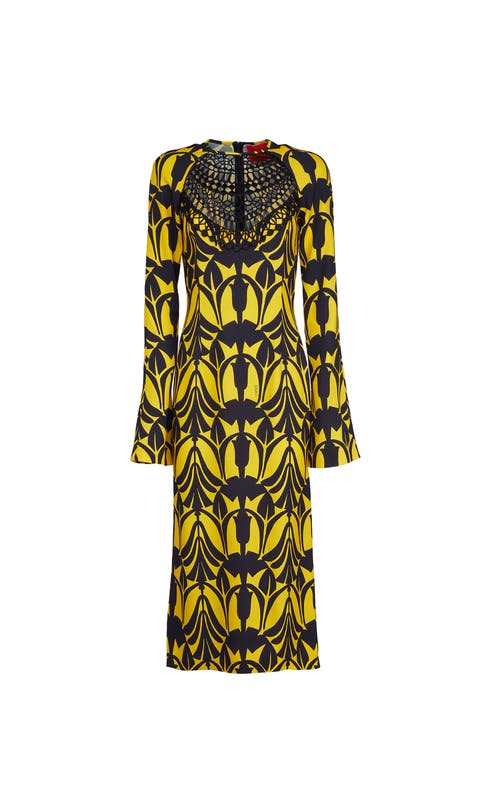 La Doublej Patterned Wednesday Midi Dress In Papyrus Gold