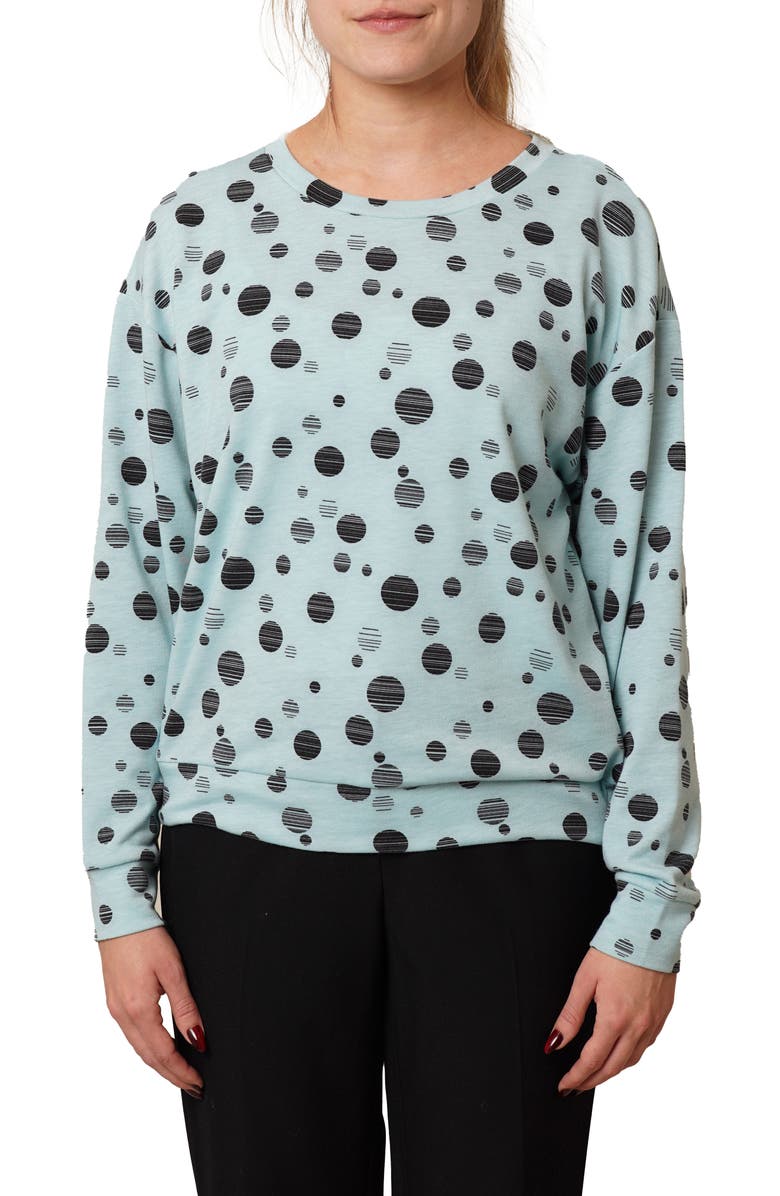 CYRUS Drop Shoulder Dot French Terry Sweater, Main, color, Pastel Blue/ Black