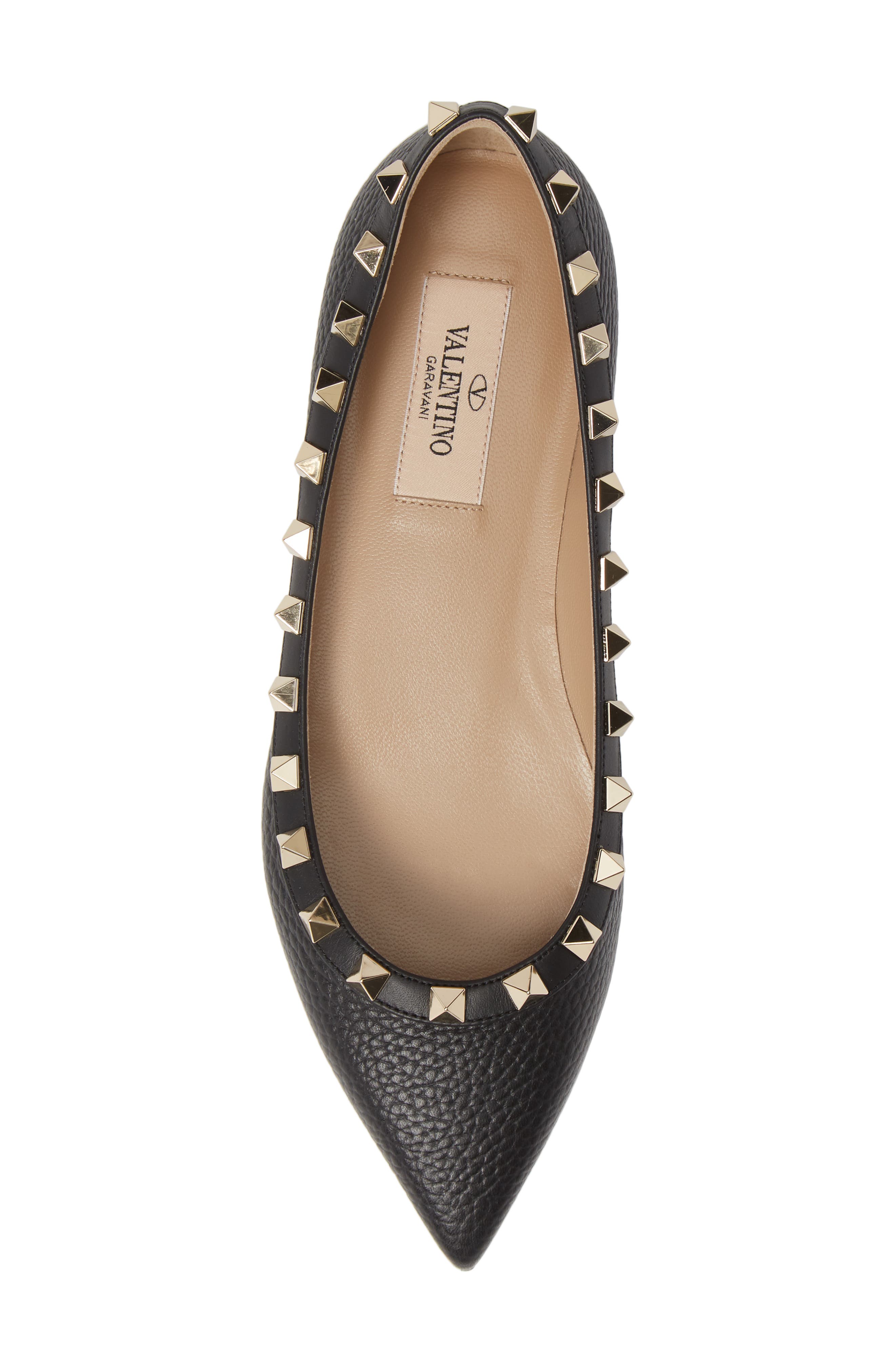 Rockstud Pointy Toe Flat, Alternate, color, BLACK/ BLACK