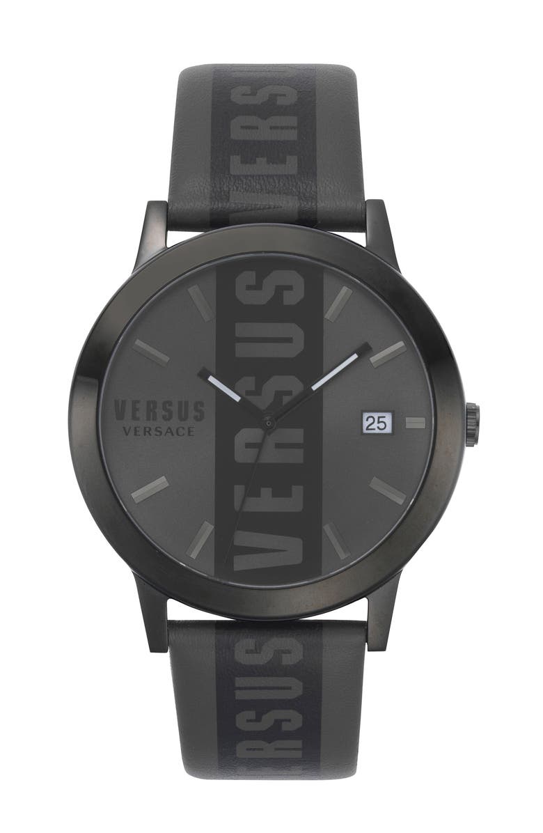 VERSUS Versace Barbes Logo Leather Strap Watch, 44mm, Main, color, 