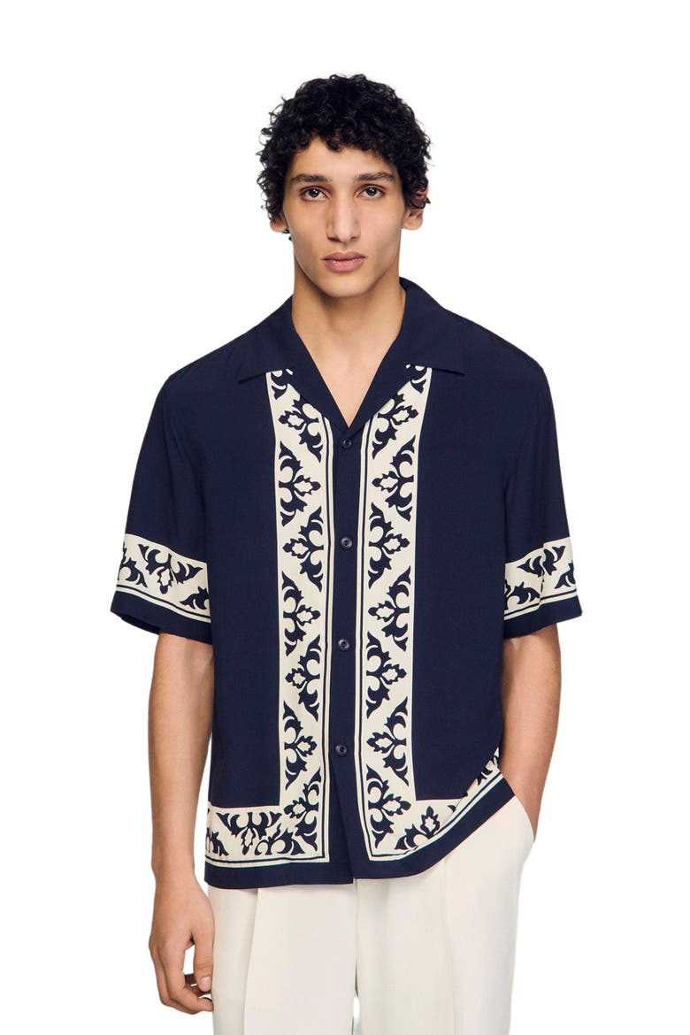 Contrast print loose-fit shirt, Main, color, Navy blue