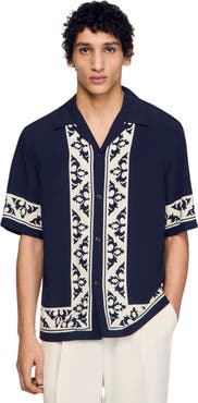 SANDRO Contrast print loose-fit shirt