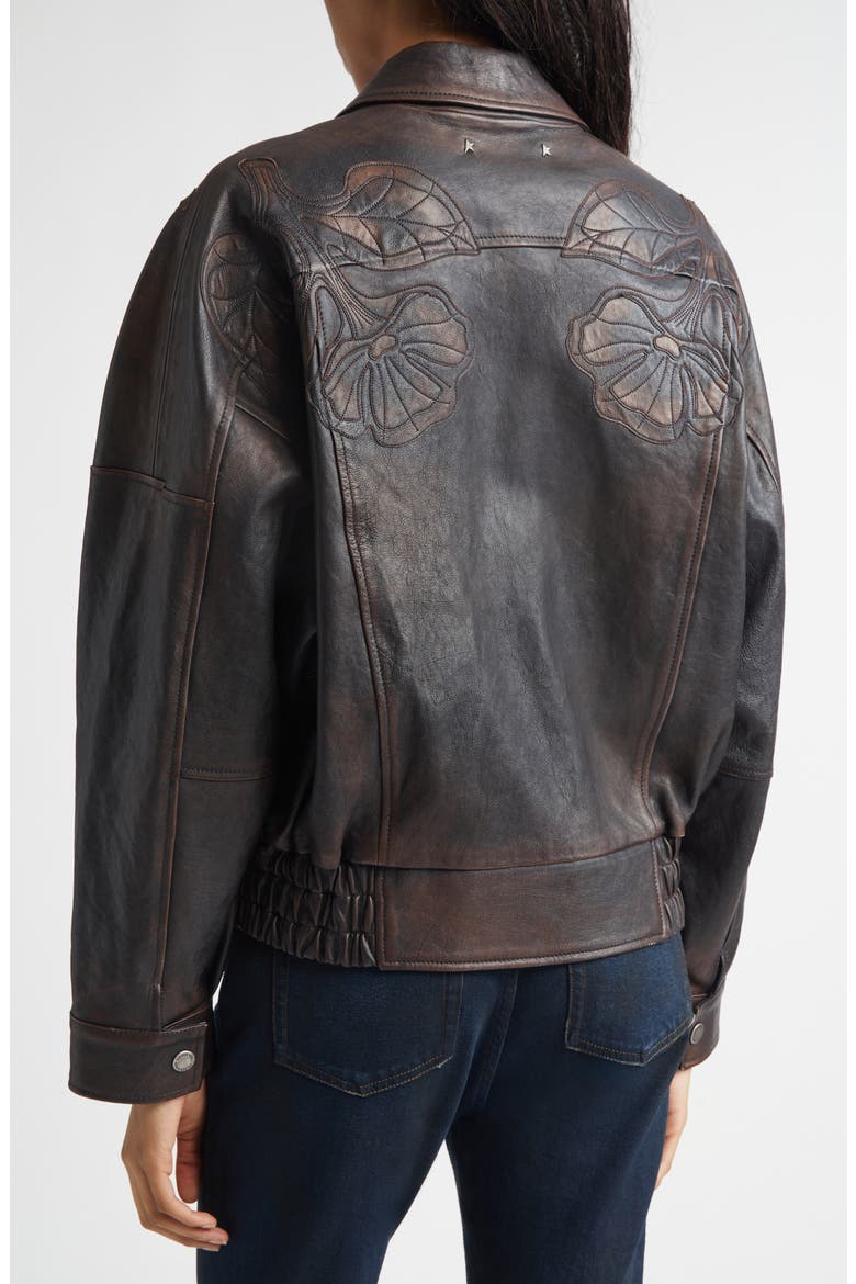 Journey Floral Embroidered Oversize Leather Bomber Jacket, Alternate, color, PORT ROYALE