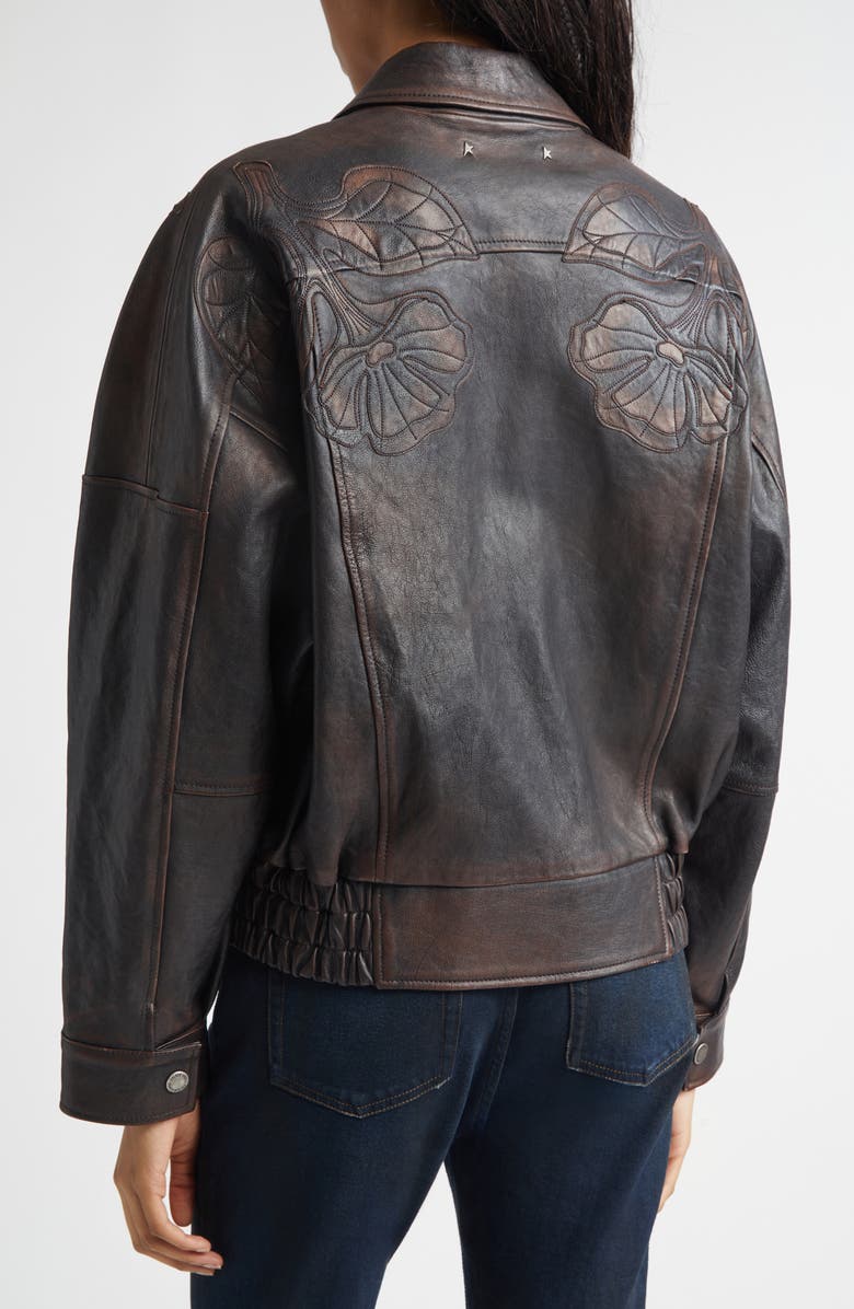 Golden Goose Journey Floral Embroidered Oversize Leather Bomber Jacket, Alternate, color, Port Royale