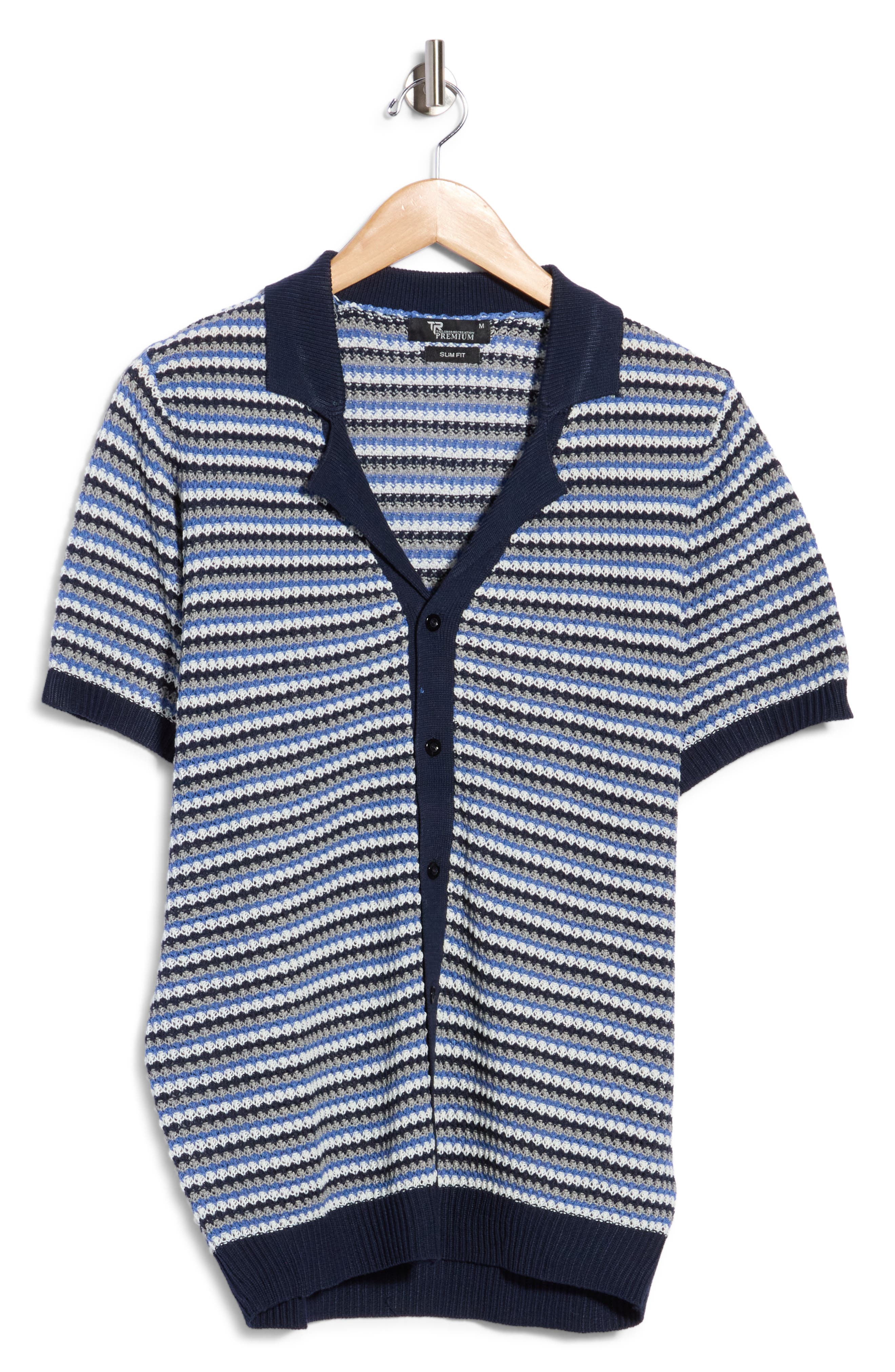 Striped Button-Front Knit Polo