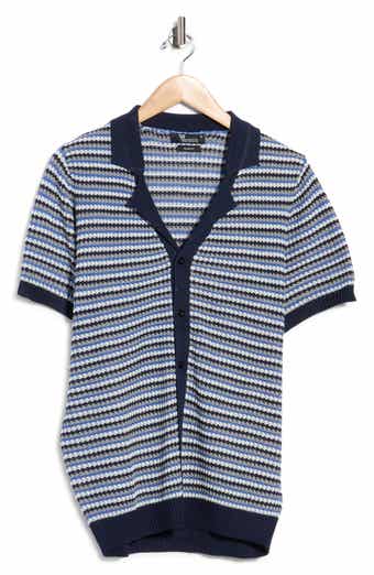 Striped Button-Front Knit Polo