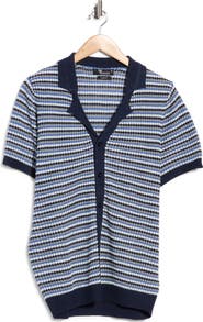 T.R. PREMIUM Striped Button-Front Knit Polo