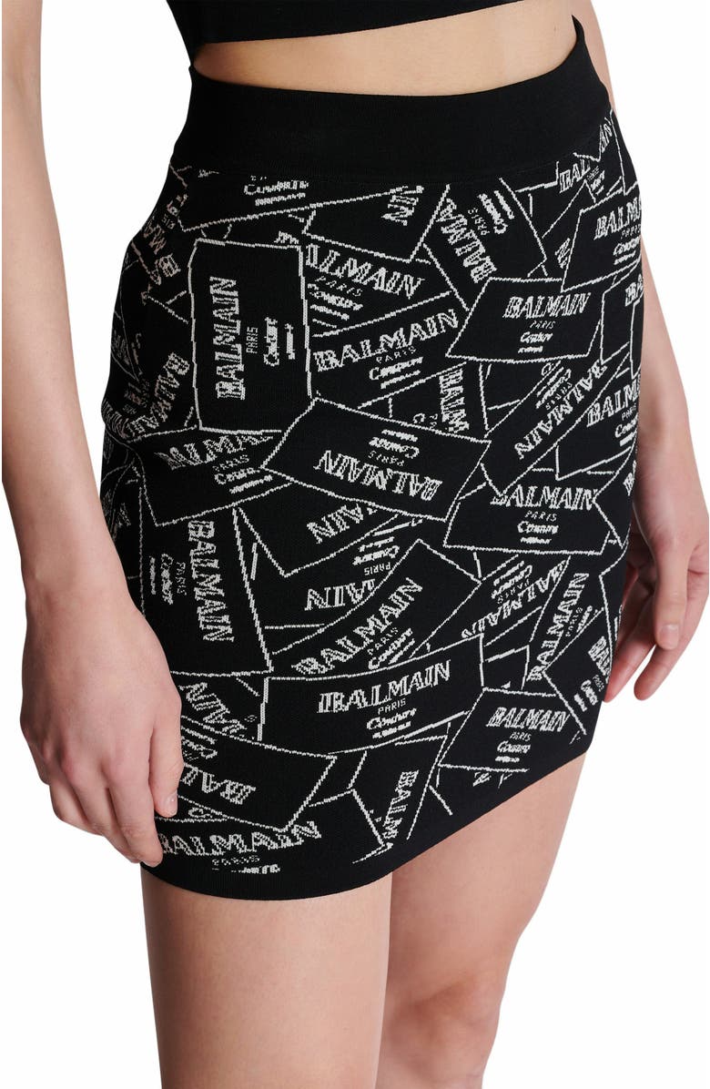 Balmain Short Skirt In Balmain Label Jacquard Knit, Alternate, color, 