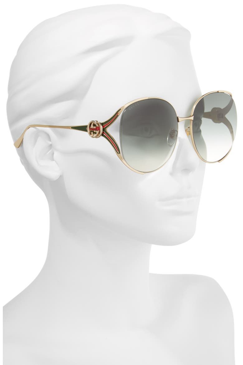 63mm Gradient Oversize Open Temple Round Sunglasses, Alternate, color, GOLD/ GREEN