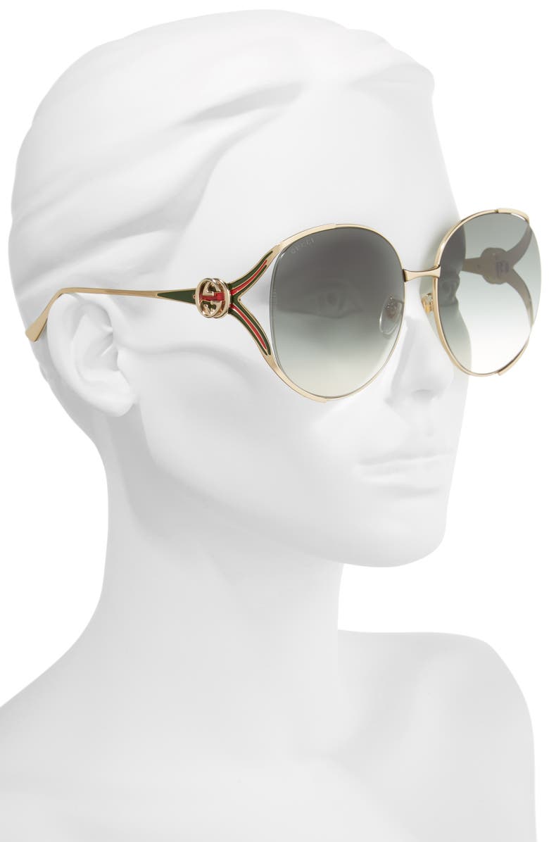Gucci 63mm Gradient Oversize Open Temple Round Sunglasses, Alternate, color, 