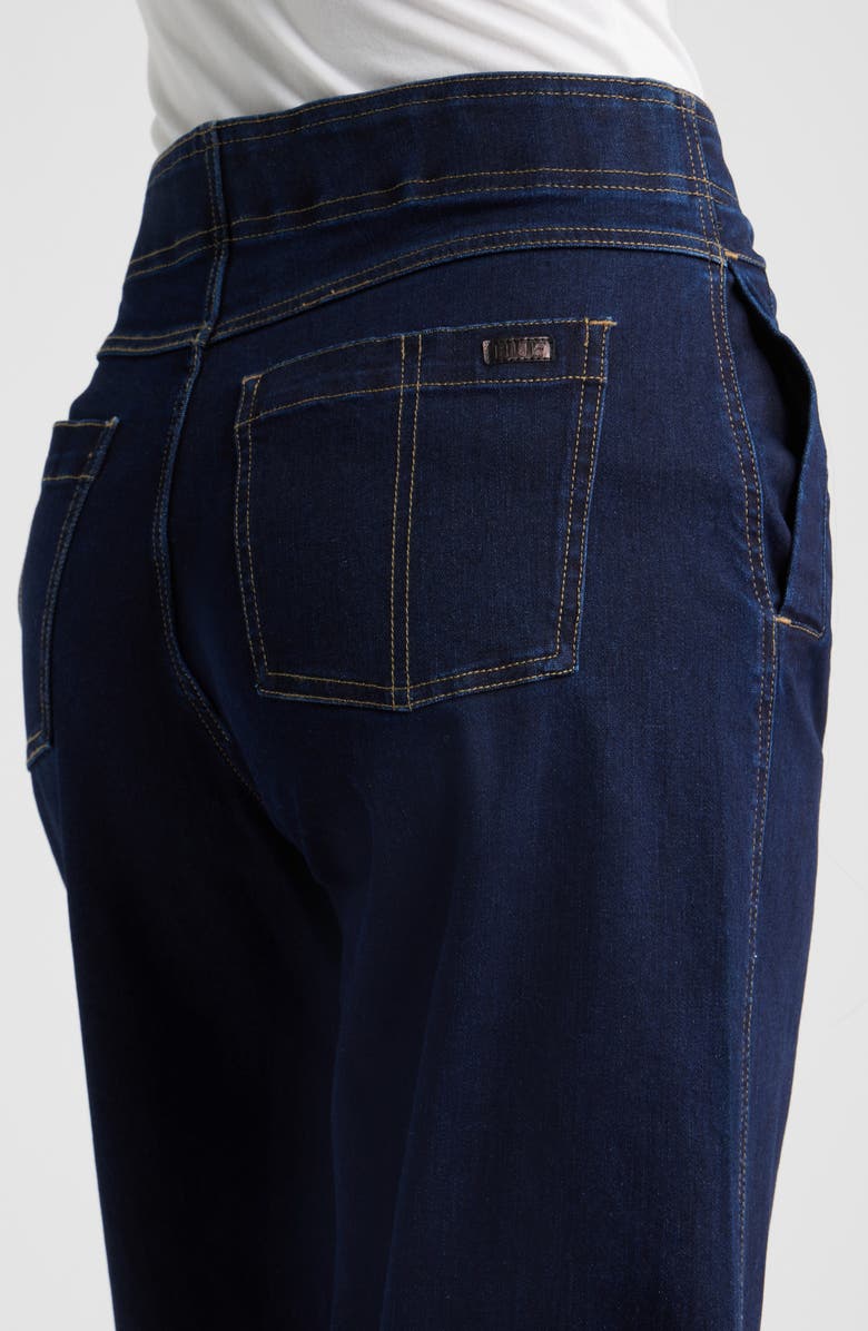 Hue Fine Lines Crop Wide Leg Pull-On Pants, Alternate, color, Black Indigo