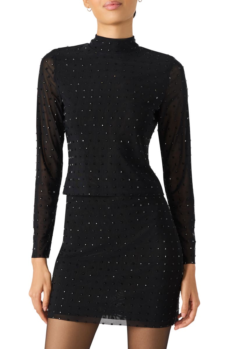 Steve Madden Melvina Stud Mock Neck Knit Top, Main, color, Black