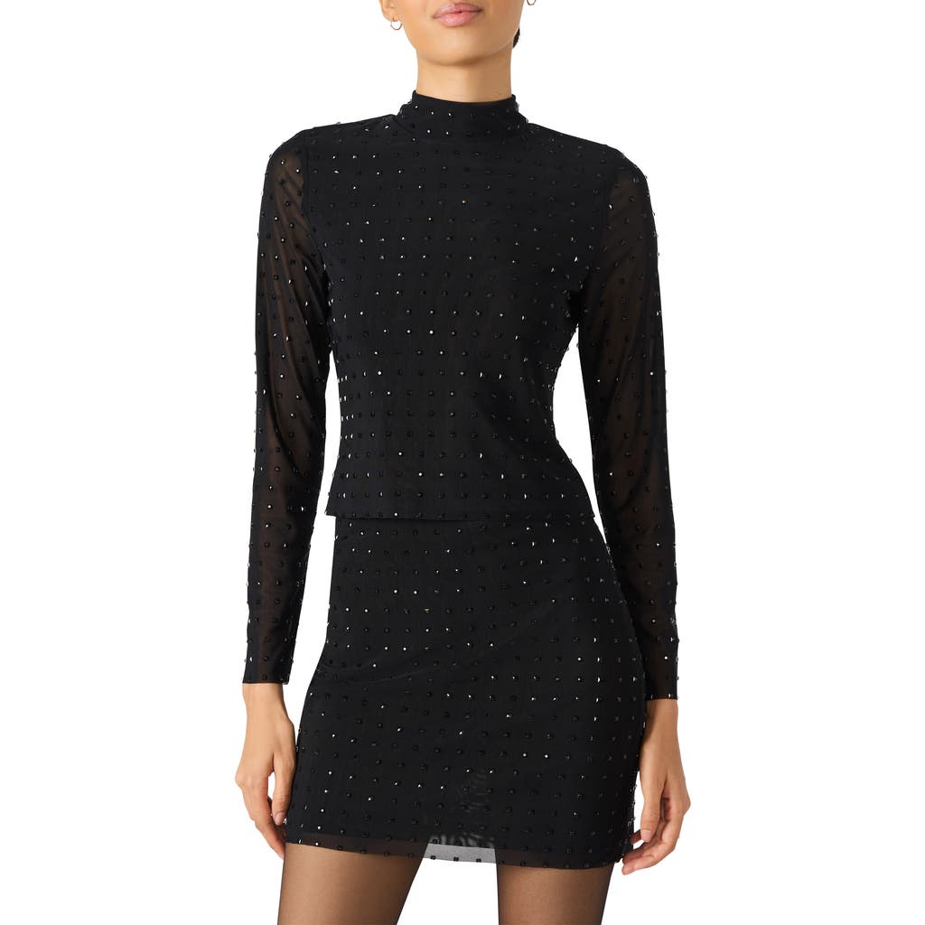 Steve Madden Luxe Melvina Stud Mock Neck Knit Top In Black