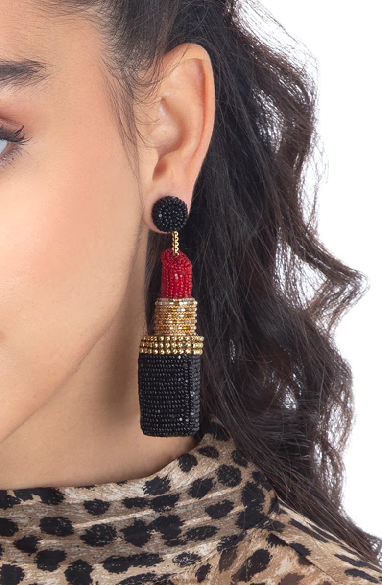 Deepa Gurnani Beaded Lipstick Drop Earrings, Alternate, color, Red