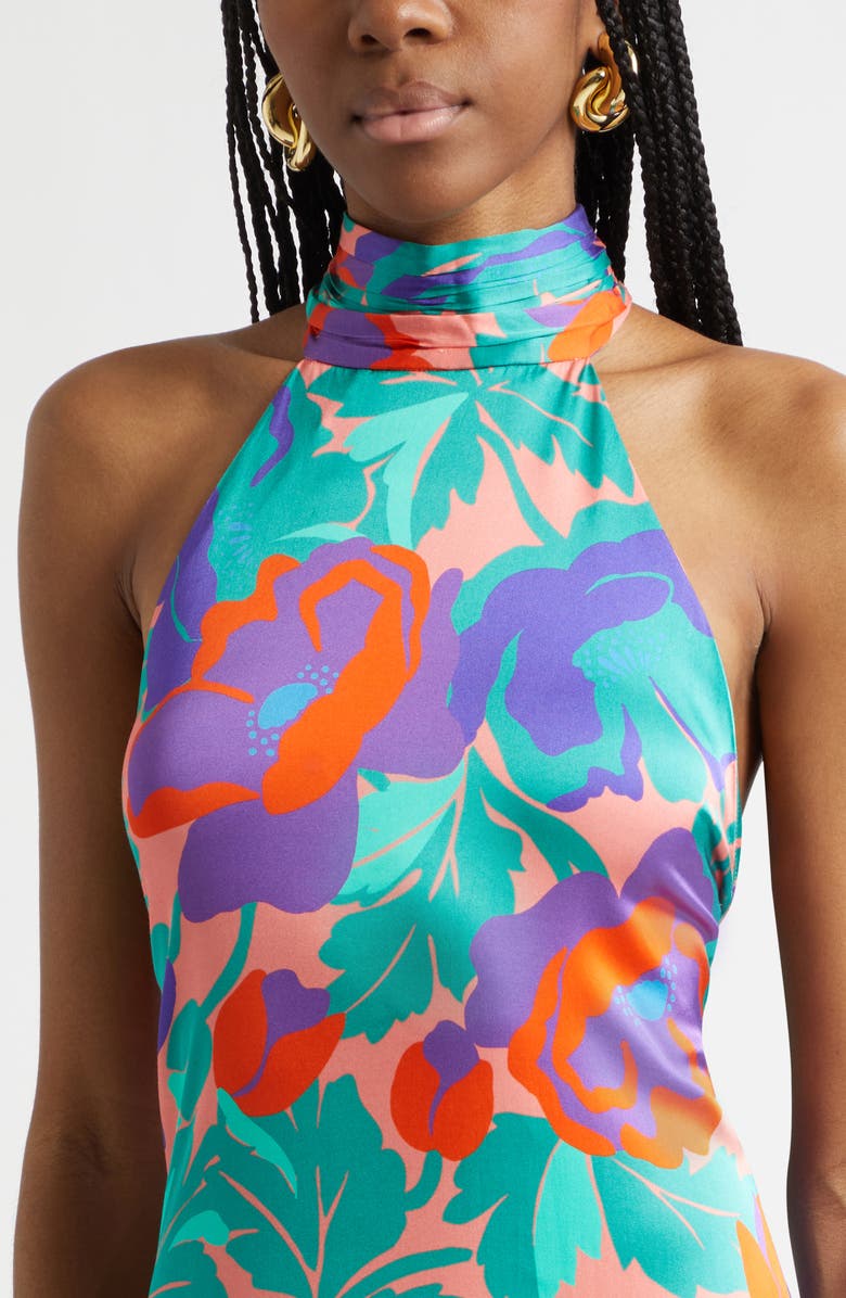 Ramy Brook Dahlia Tatiana Halter Neck Gown, Alternate, color, Coral Floral
