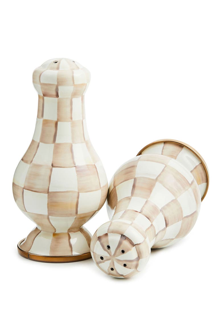 Mocha Check Enamel Large Salt & Pepper Shaker Set, Alternate, color, MOCHA
