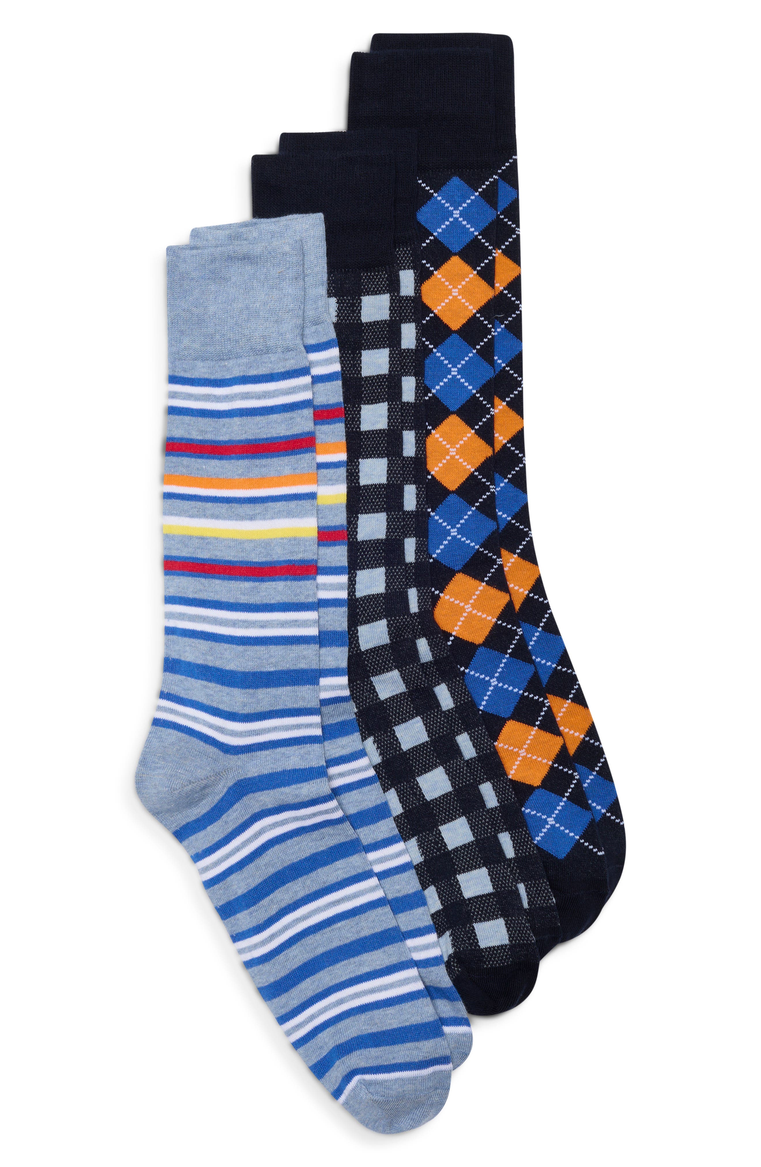 Assorted 3-Pack Stretch Cotton Dress Socks