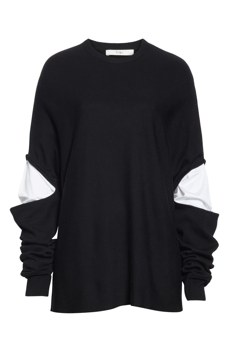 Tibi Layered Look Wool Sweater, Alternate, color, Black/ White Multi