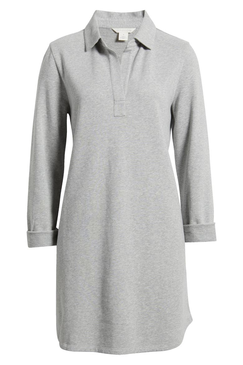 Long Sleeve French Terry Polo Dress, Alternate, color, GREY HEATHER
