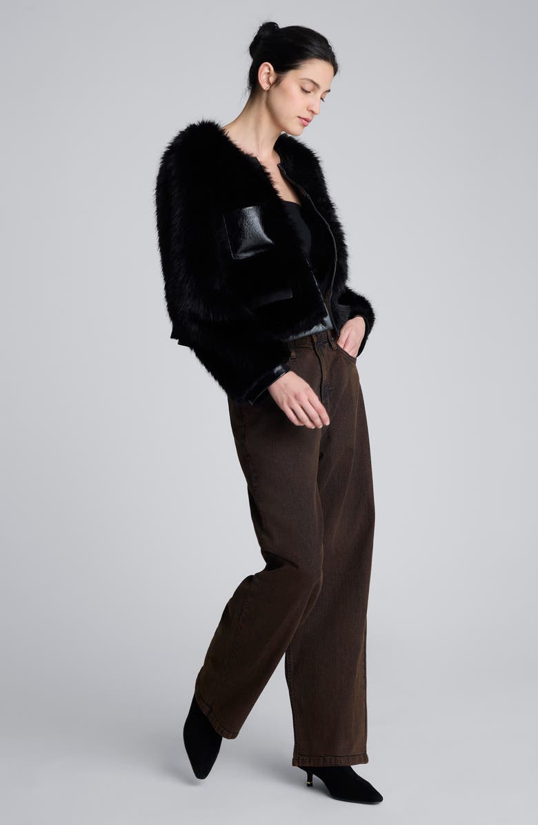 Kenneth Cole Faux Fur & Faux Leather Jacket, Alternate, color, Black