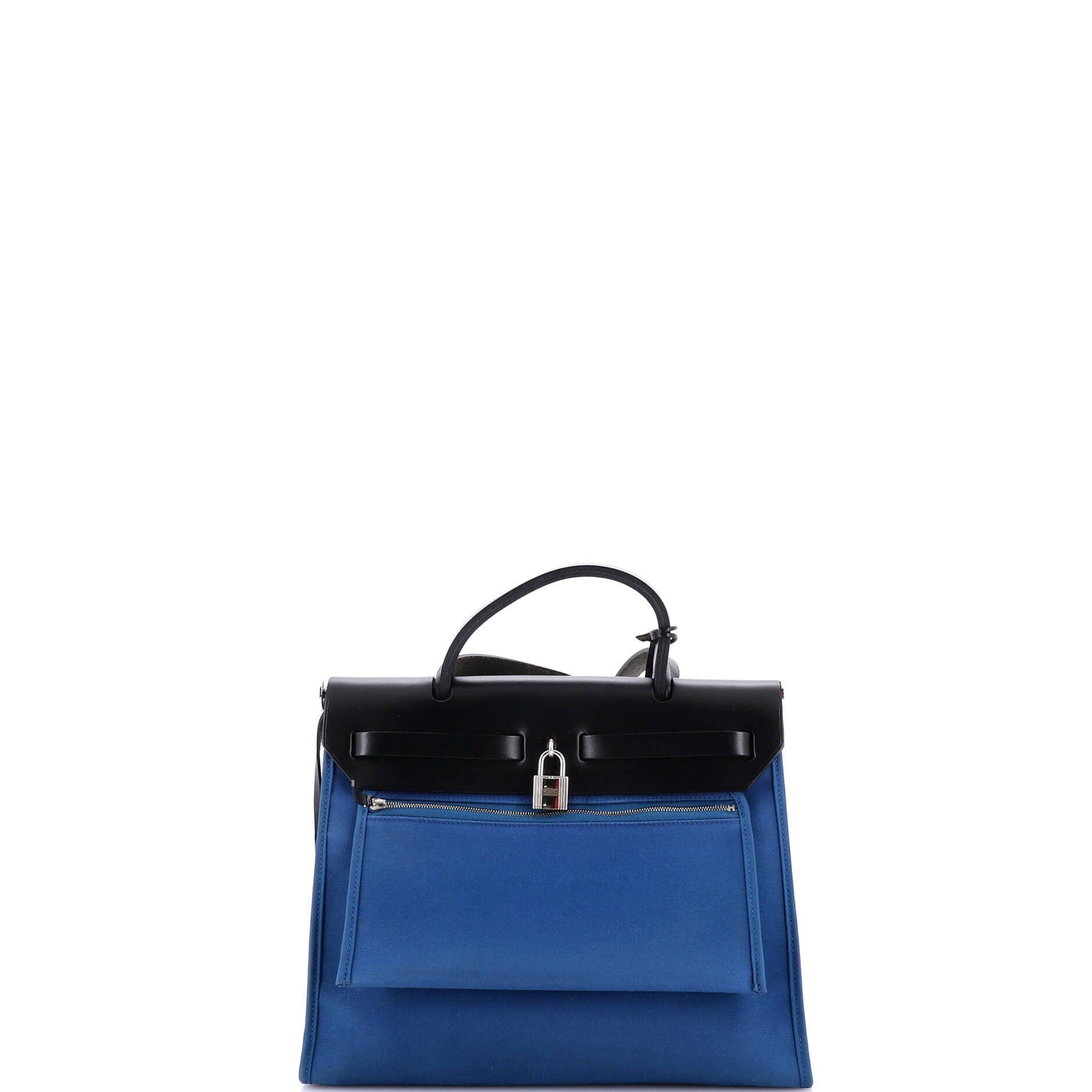 Pre-Owned Hermes Herbag Zip Leather and Toile 31, Alternate, color, Bleu De Galice