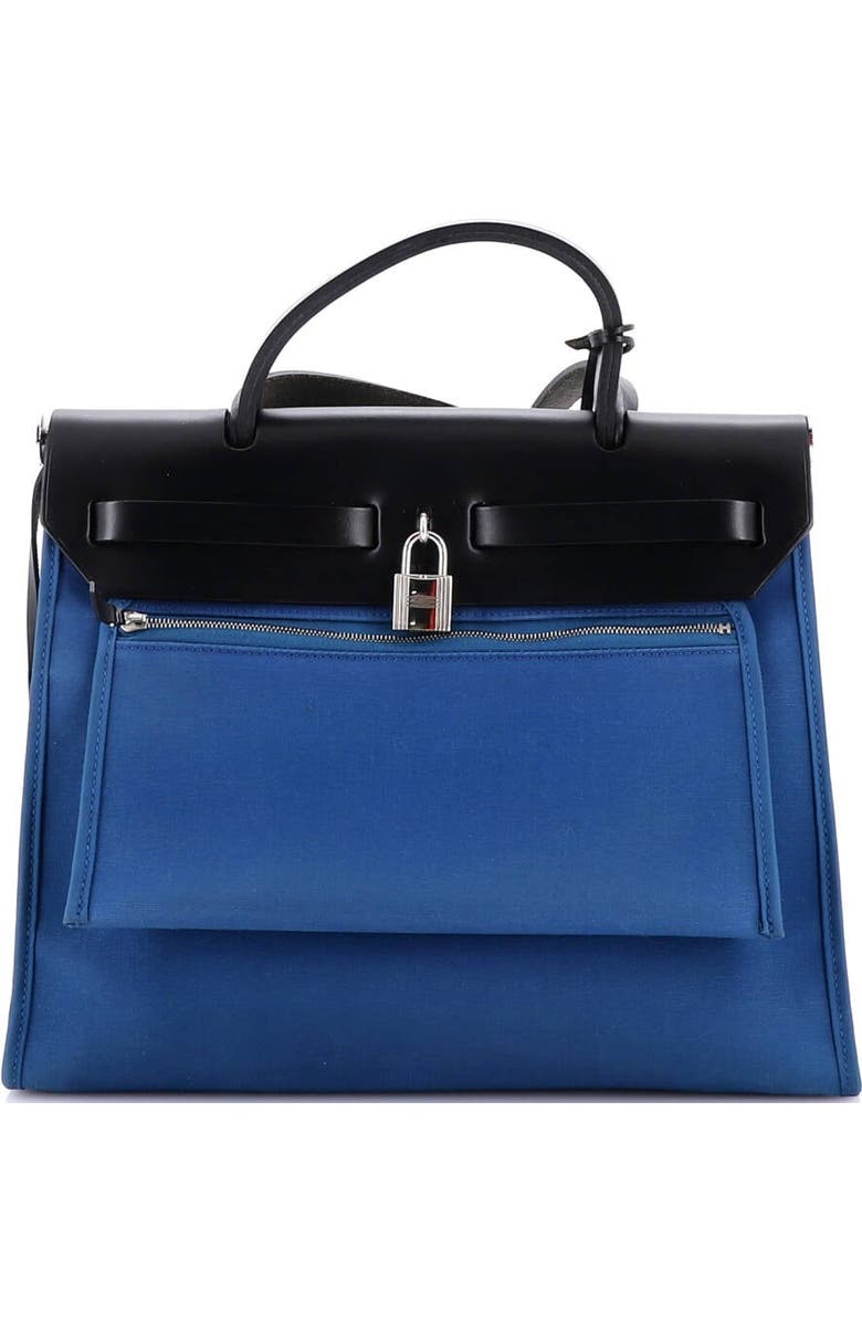 Pre-Owned Hermes Herbag Zip Leather and Toile 31, Alternate, color, Bleu De Galice