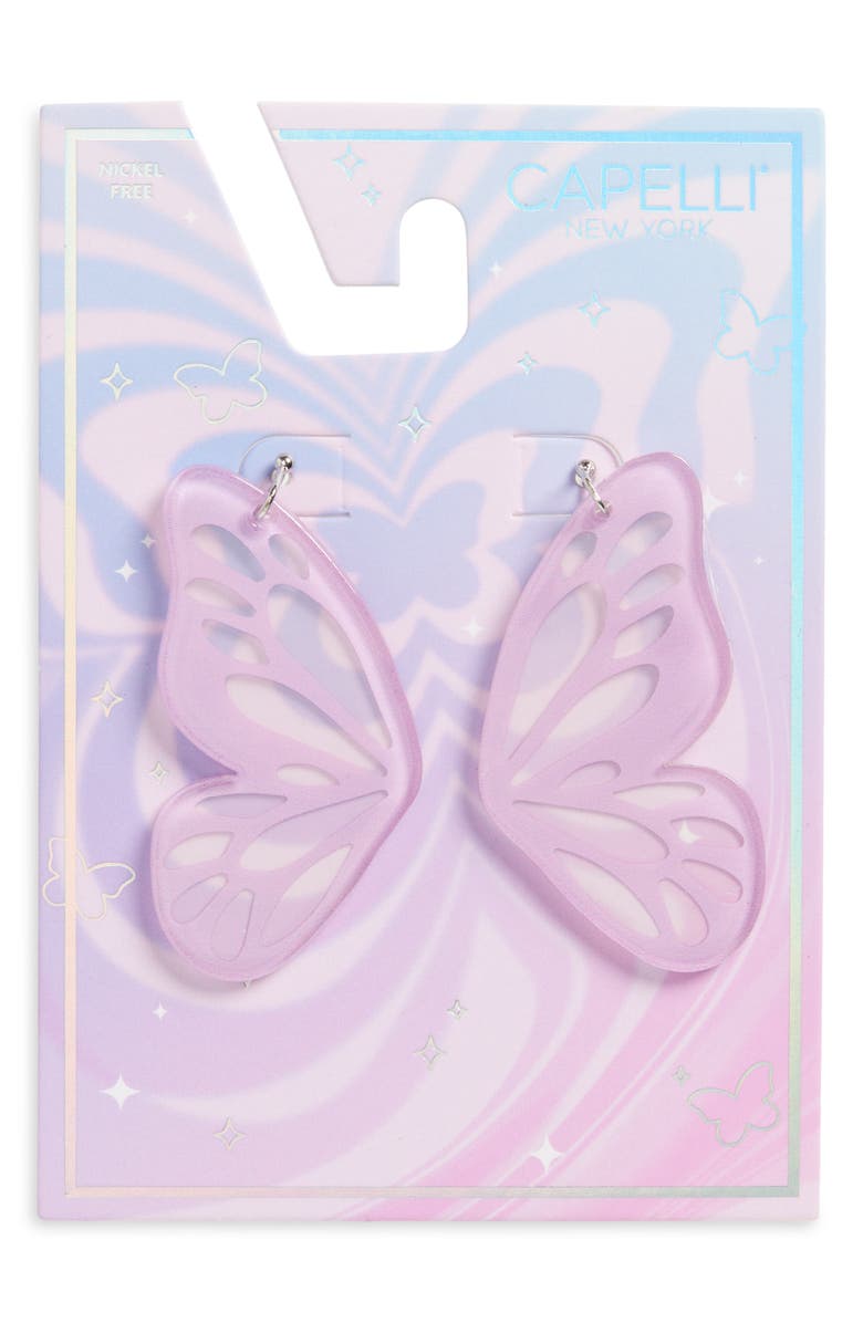 Capelli New York Kids' Butterfly Drop Earrings, Main, color, Purple Combo