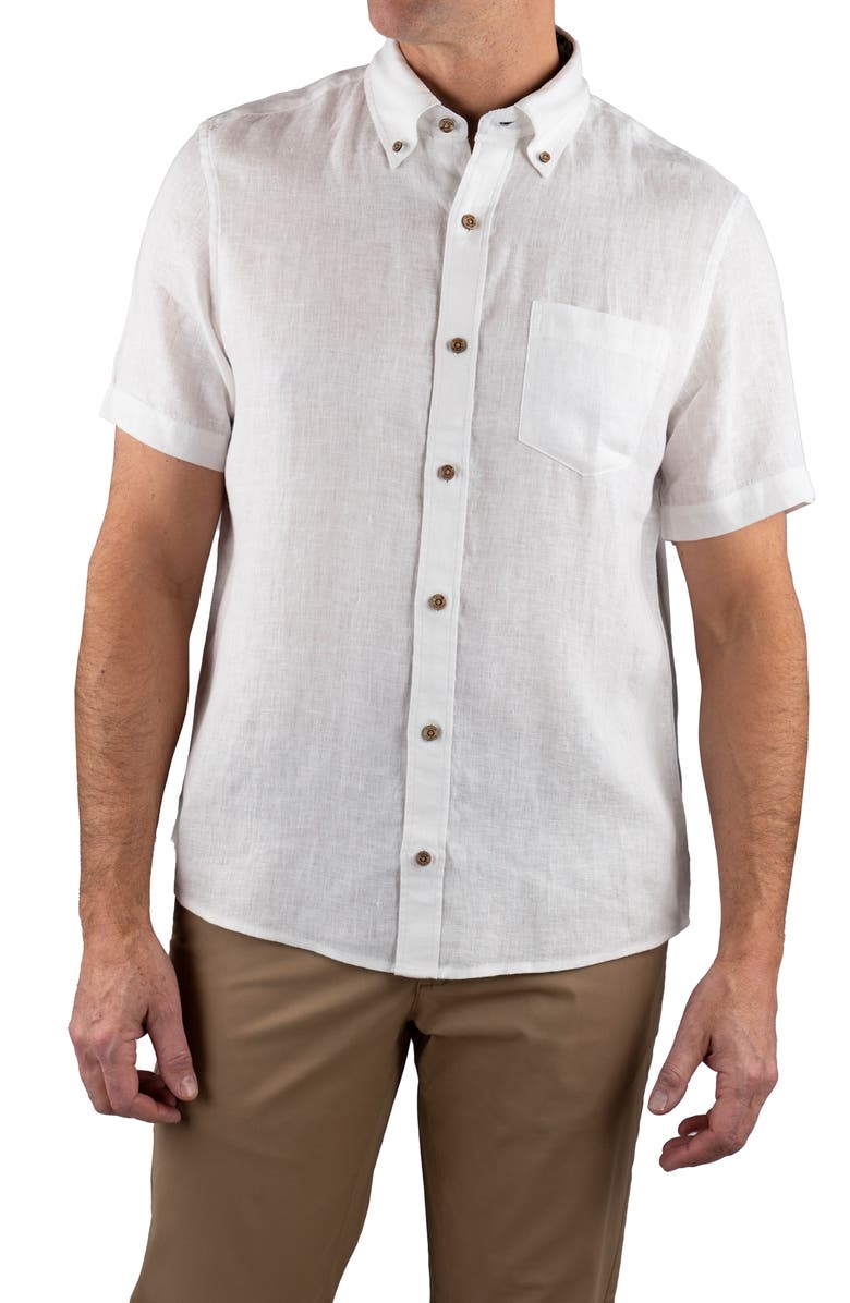 Tailor Vintage Short Sleeve Linen Button-Down Shirt, Main, color, 