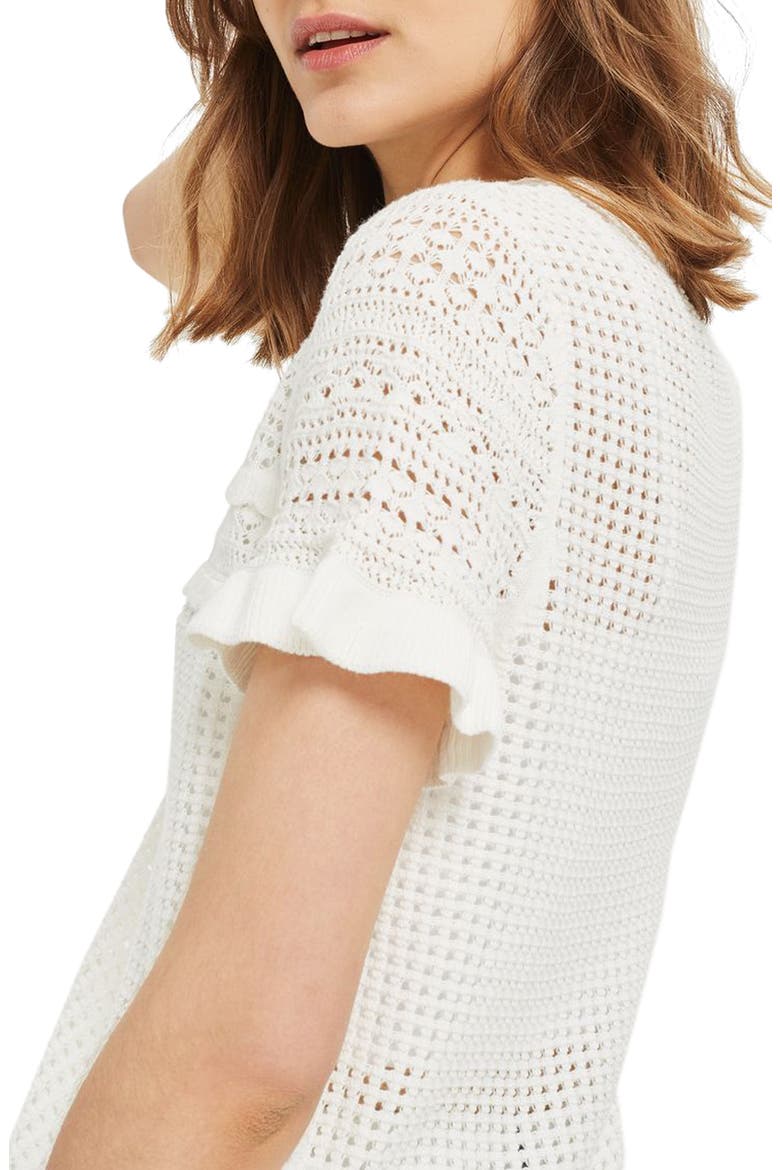 Ruffle Sleeve Pointelle Knit Sweater, Alternate, color, IVORY
