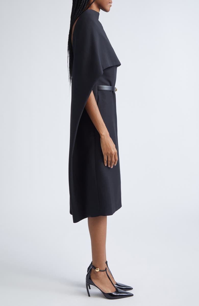 FERRAGAMO Belted Faille Cape Dress, Alternate, color, Nero