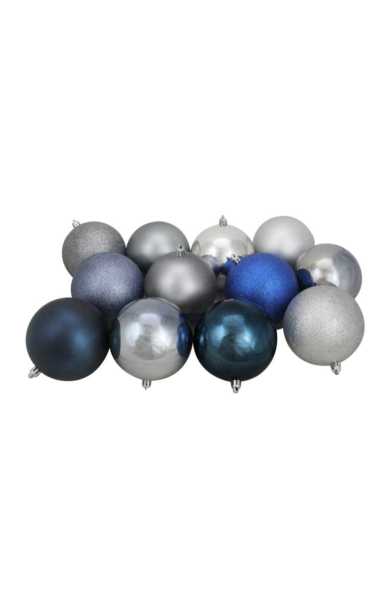 Northlight Shatterproof 3-Finish Christmas Ball Ornaments - 4" (100mm) - Silver and Blue - 12ct, Main, color, 