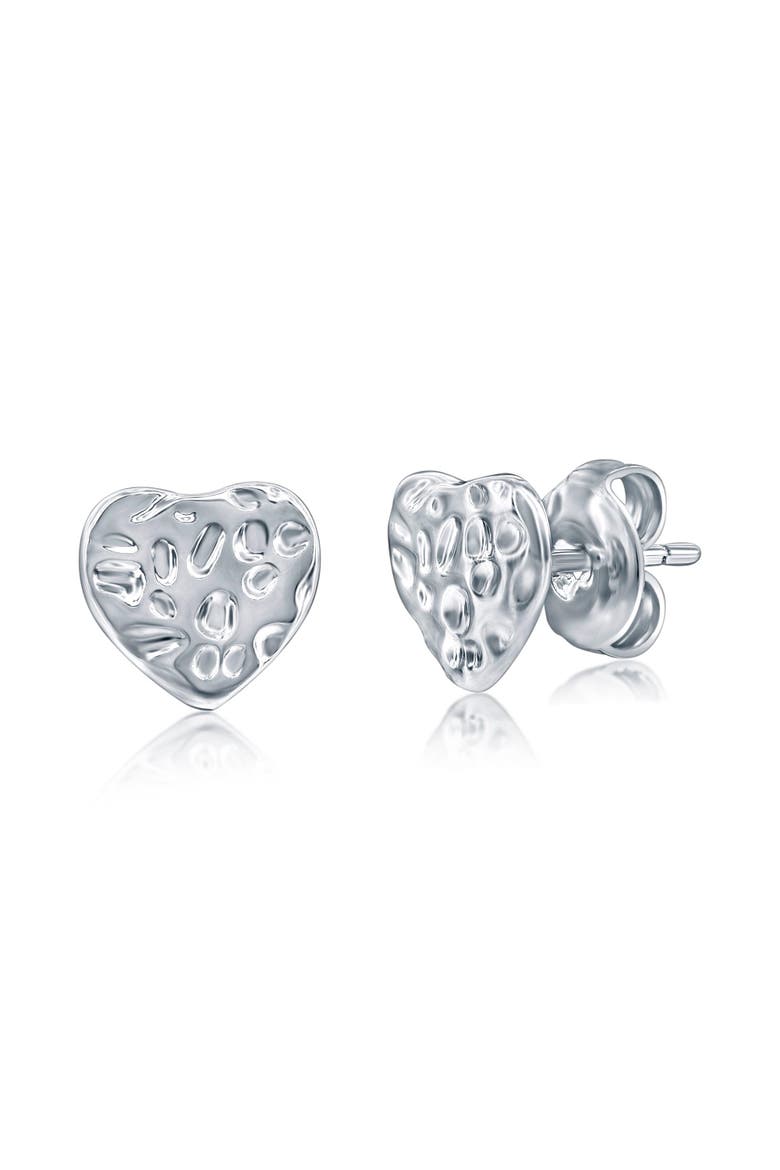 Textured Heart Stud Earrings, Main, color, Silver