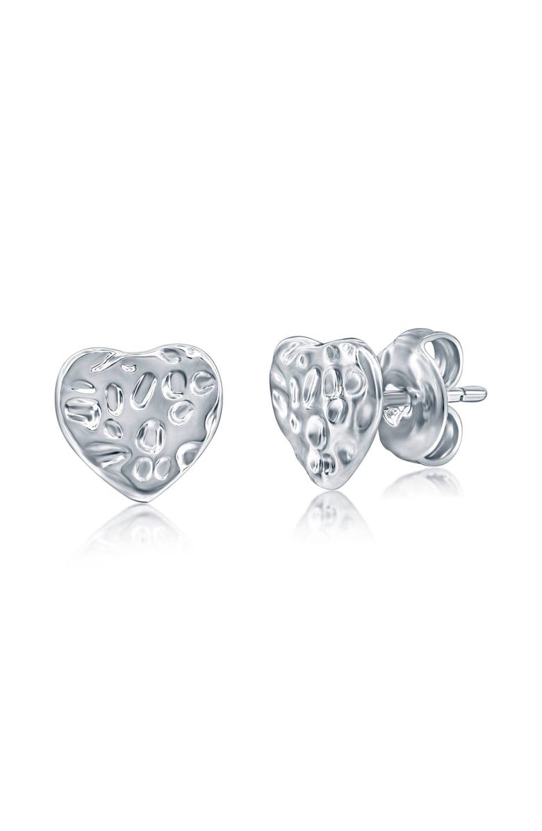 Donatello Gian Textured Heart Stud Earrings, Main, color, Silver