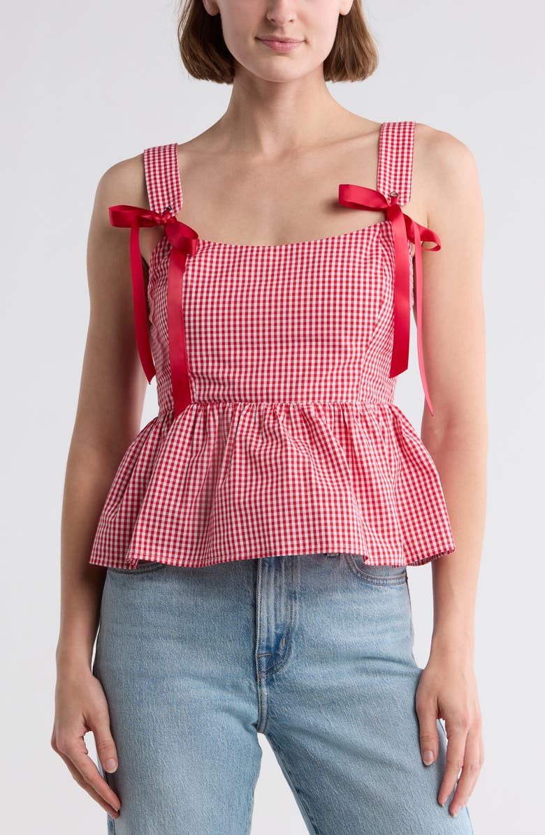 Lush Bows Gingham Peplum Tank, Main, color,