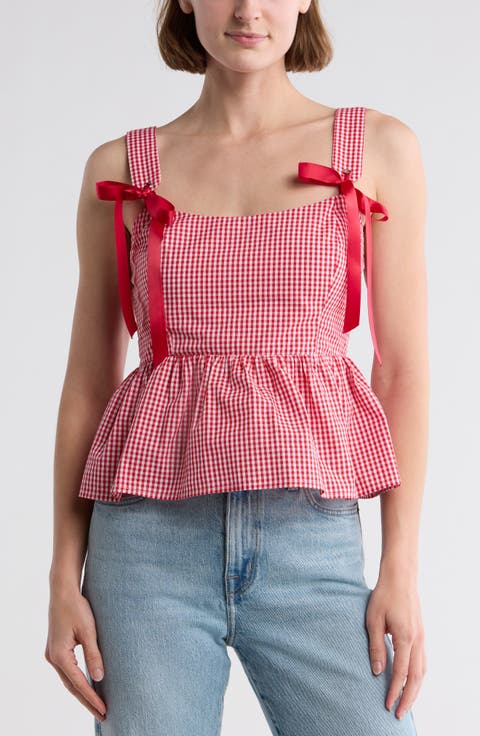 Bows Gingham Peplum Tank