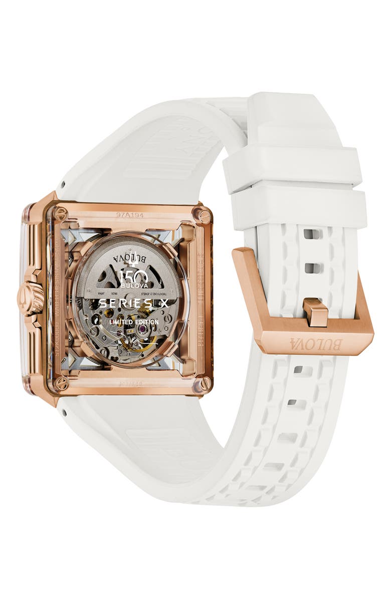 BULOVA Marc Anthony Series X Skeleton Automatic Rubber Strap Watch, 39mm, Alternate, color, Rose Gold-Tone