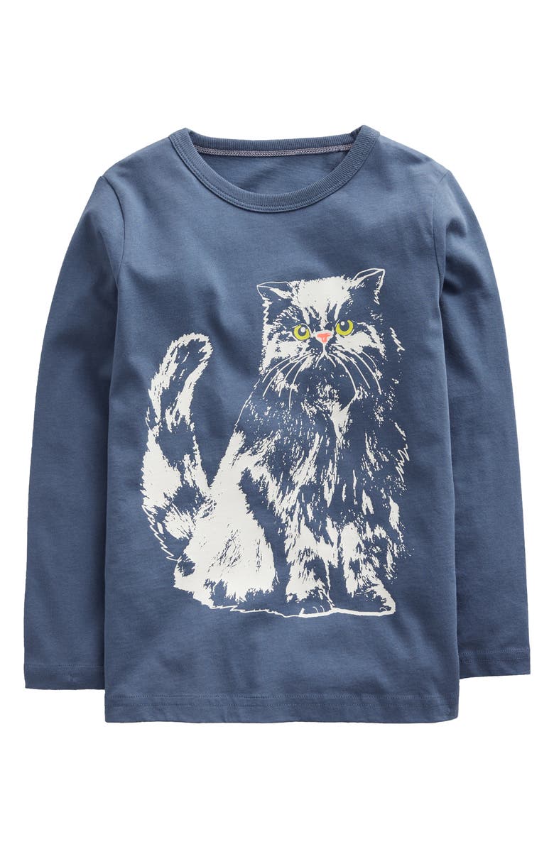 Mini Boden Kids' Glow in the Dark Cat Cotton T-Shirt, Main, color, 