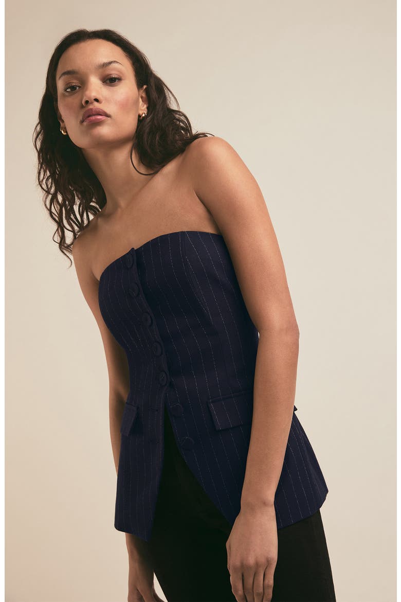 The Phoebe Pinstripe Bustier Top, Alternate, color, NAVY PINSTRIPE