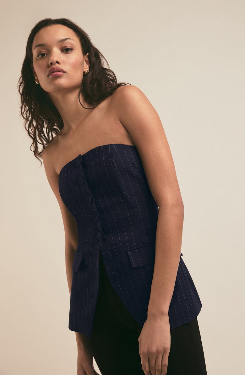 Favorite Daughter The Phoebe Pinstripe Bustier Top, Alternate, color, Navy Pinstripe