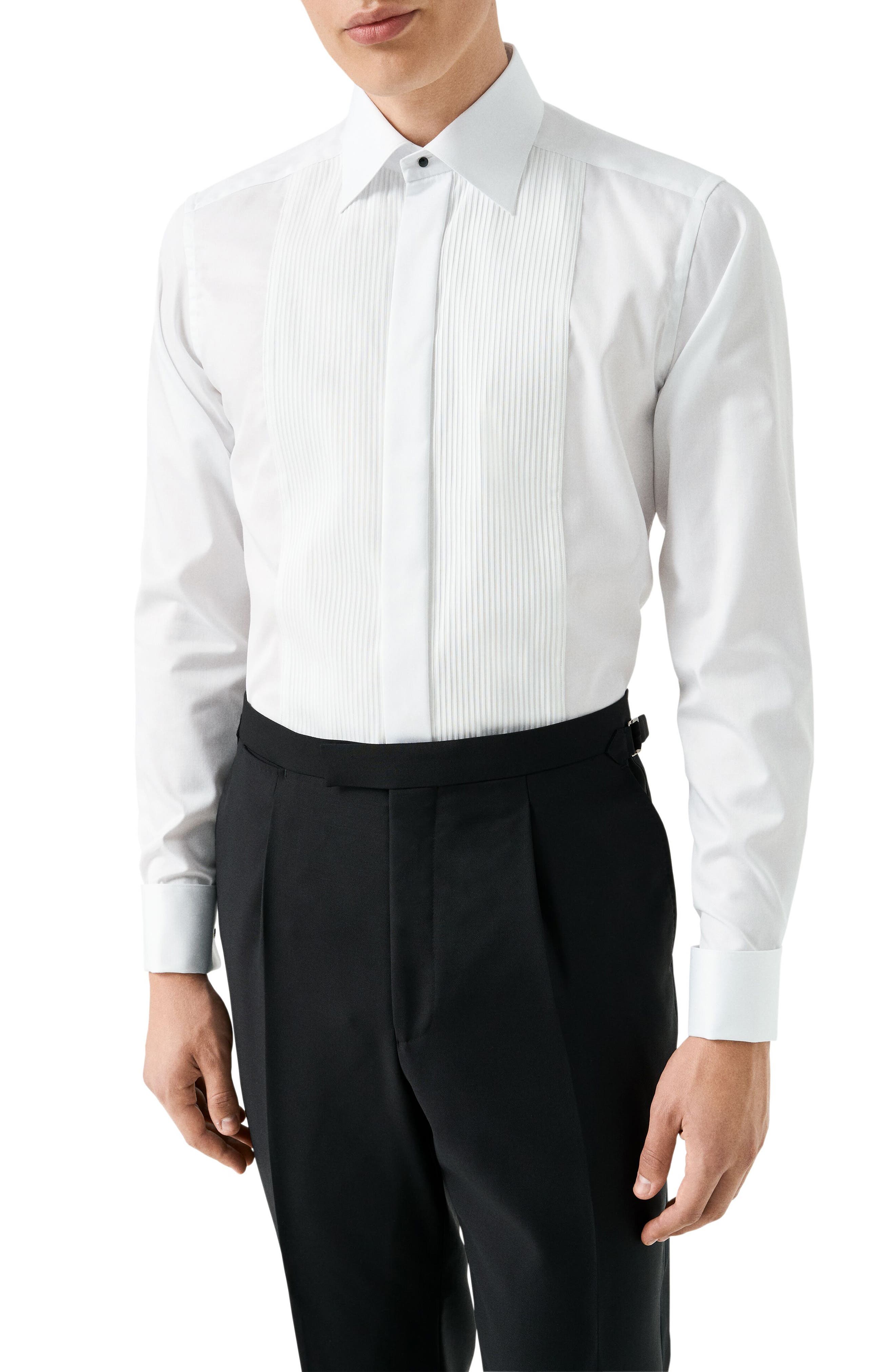 Slim Fit White Bibbed Cotton Tuxedo Shirt