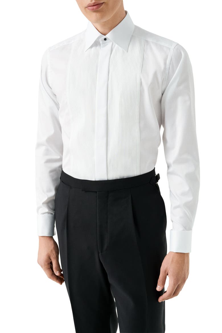 Slim Fit White Bibbed Cotton Tuxedo Shirt, Main, color, WHITE