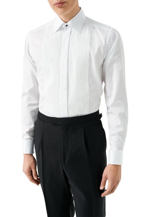 Slim Fit White Bibbed Cotton Tuxedo Shirt (Regular & Big)