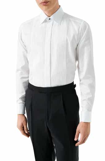 Slim Fit White Bibbed Cotton Tuxedo Shirt