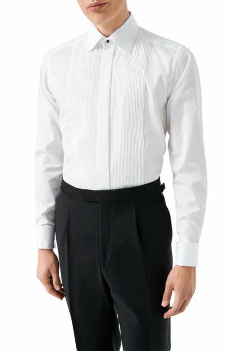 Slim Fit White Bibbed Cotton Tuxedo Shirt