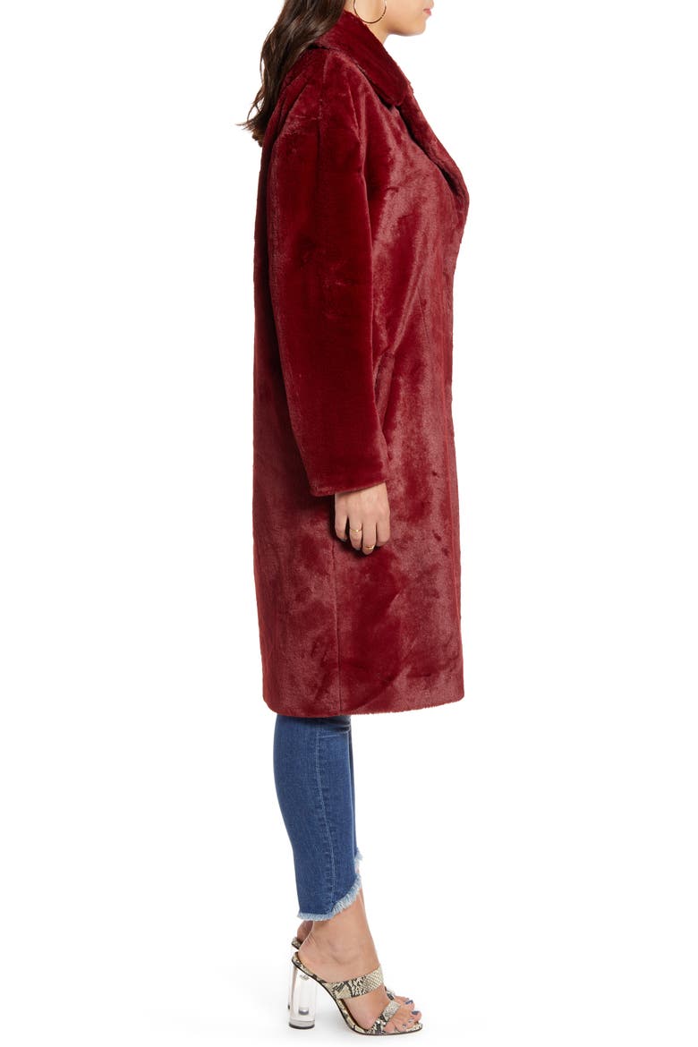 Long Faux Fur Coat, Alternate, color, BURGUNDY